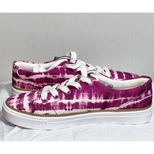 TOMS Women Alex Fuchsia Rose Batik Canvas Lace Up Sneakers Shoes Size 9 Casual